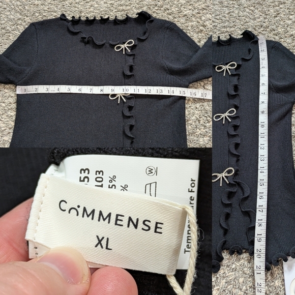 NWT Commense Black Silver Rhinestone Bow Pin Accent Sweater XL - Picture 9 of 9